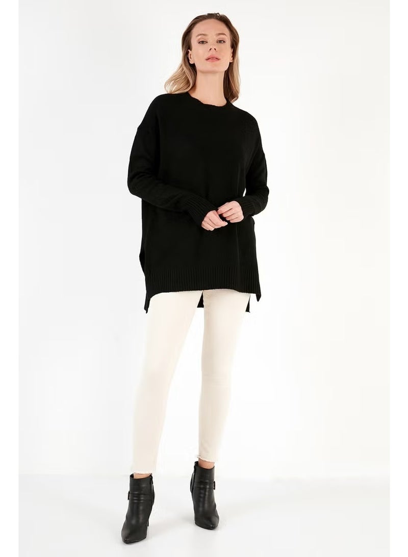 Lela Comfortable Cut Slit Detailed Crew Neck Sweater Women's Sweater 4616142 - Image 3